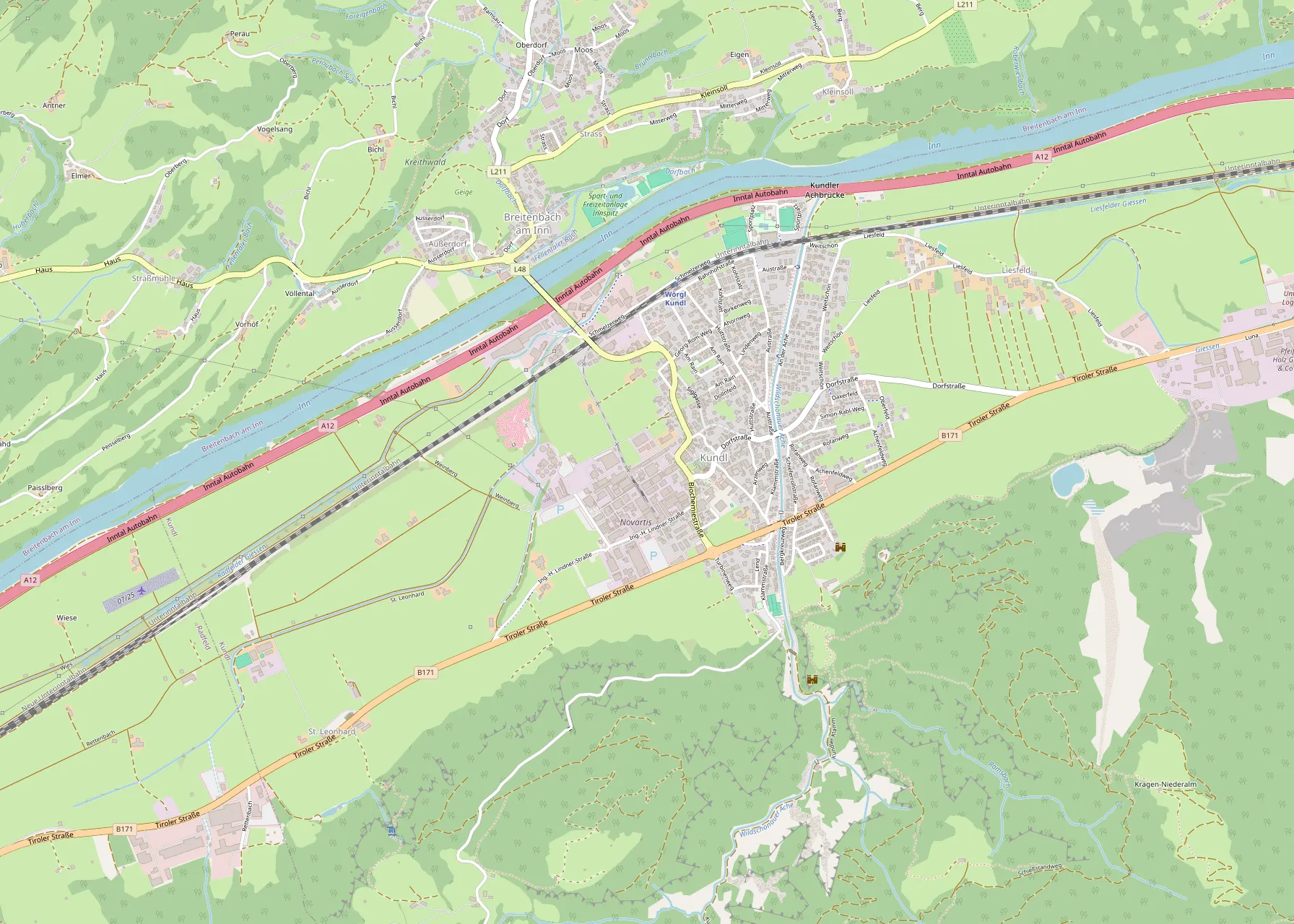 Karte von Kundl und Umgebung mit Standort Biochemiestraße 4